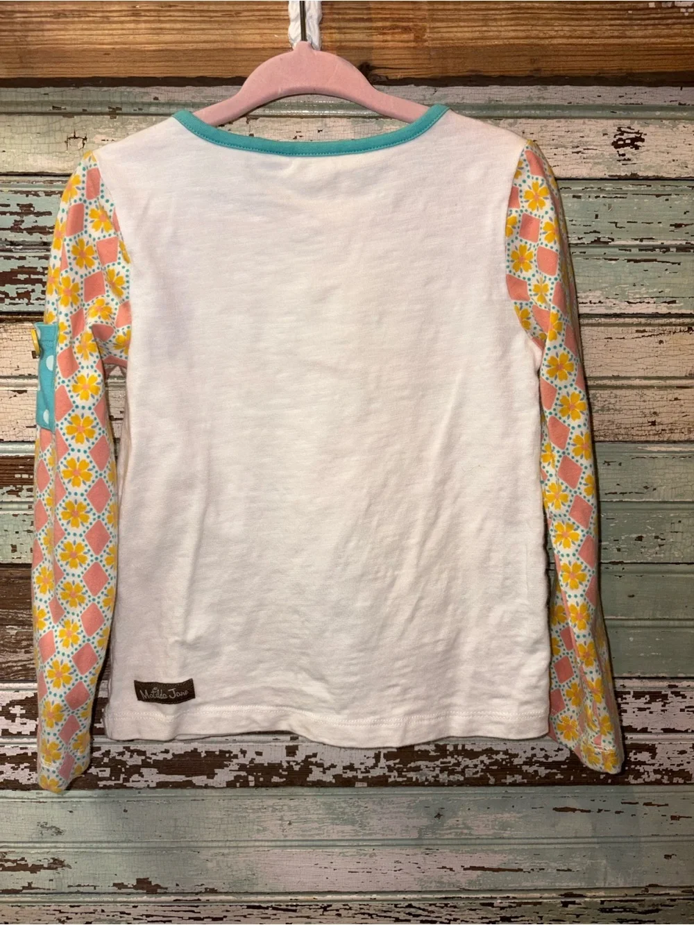 Matilda Jane White Top with Teal, Pink & Yellow 2 pc outfit Set